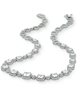 Cubic Zirconia Cushion Halo 18" Statement Necklace in Sterling Silver
