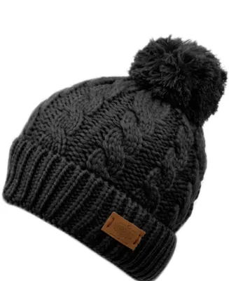 Angela & William Cable Pom Beanie with Sherpa Lining