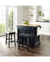 Crosley Oxford Butcher Block Top Kitchen Island With 24" Upholstered Saddle Stools