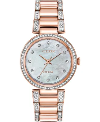 Citizen Eco-Drive Women's Silhouette Pink Gold-Tone Stainless Steel & Crystal Bracelet Watch 28mm