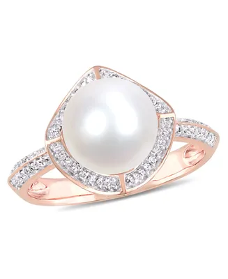 Freshwater Cultured Pearl (8.5-9mm) and Diamond (1/4 ct. t.w.) Vintage Halo Ring 10k Rose Gold