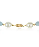 White Freshwater Cultured Pearl (10.5-11mm) with Blue Aquamarine (8mm), and Gold Beads (4mm) 18" Necklace in 14k Yellow Gold