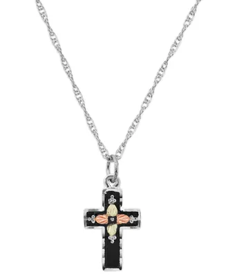 Cross Pendant 18" Necklace in Sterling Silver with 12K Rose and Green Gold
