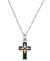 Cross Pendant 18" Necklace in Sterling Silver with 12K Rose and Green Gold