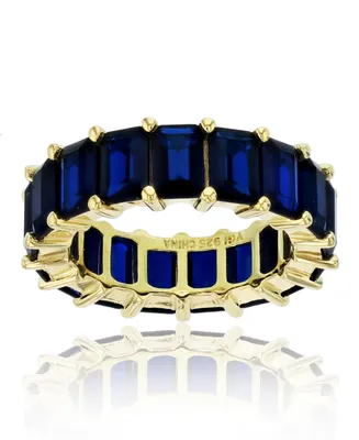 Created Blue Spinel Emerald Cut Eternity Band 14k Yellow Gold Plated Sterling Silver