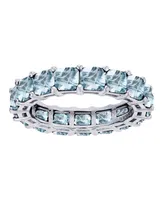 Lab Grown Light Blue Spinel Princess Cut Eternity Band Rhodium Plated Sterling Silver