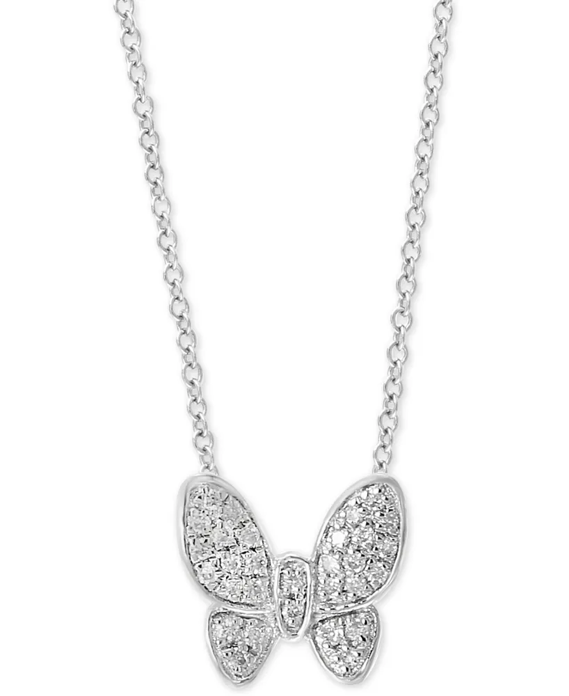 Effy Diamond Pave Butterfly 18" Pendant Necklace (1/10 ct. t.w.) in Sterling Silver