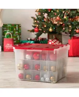 Iris Usa 2Pack 60qt Plastic Christmas Ornament Storage Box with Hinged Lid and Dividers, Red, Holiday Color