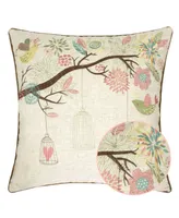 Homey Cozy Lilly Embroidered Linen Square Decorative Throw Pillow