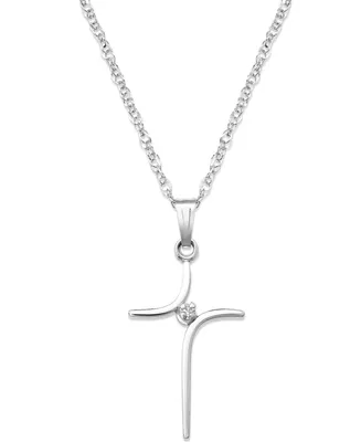 Sterling Silver Necklace, Curved Cross and Diamond Accent Pendant
