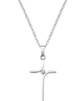 Sterling Silver Necklace, Curved Cross and Diamond Accent Pendant