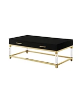 Inspired Home Casandra 2-Drawer High Gloss Coffee Table with Acrylic Legs and Metal Base