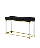 Inspired Home Casandra 2-Drawer High Gloss Console Table with Acrylic Legs and Metal Base