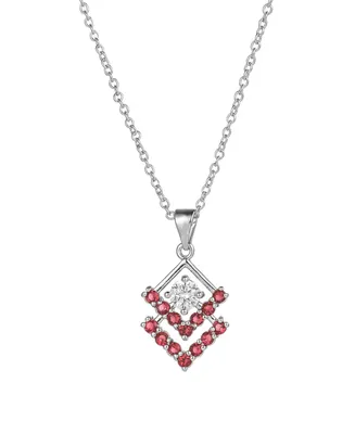 A&M Silver-Tone Ruby Accent Triangle Pendant Necklace - Silver