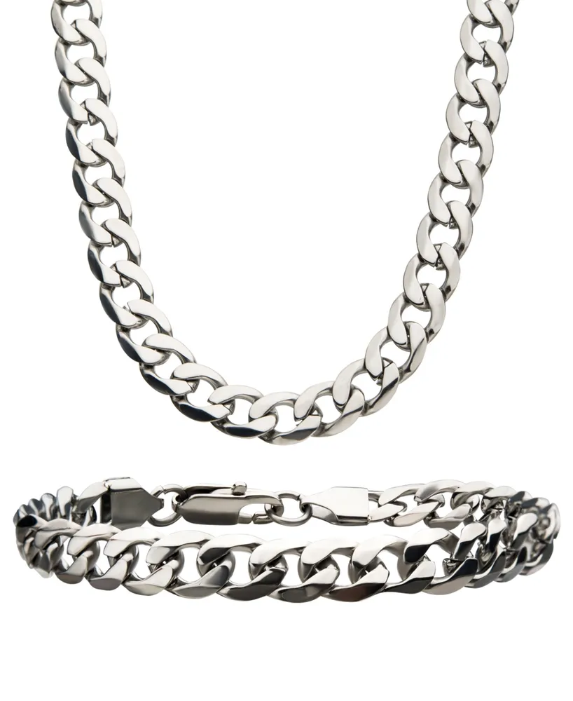 Inox Curb Chain 8" Bracelet and 22" Necklace Set - Silver