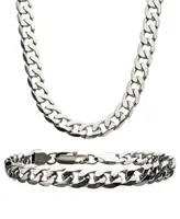 Inox Curb Chain 8" Bracelet and 22" Necklace Set - Silver