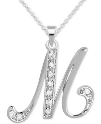 Diamond M Initial 18" Pendant Necklace (1/10 ct. t.w.) in Sterling Silver