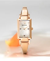 Bulova Women's Diamond-Accent Rose Gold-Tone Stainless Steel Bangle Bracelet Watch 18x33mm