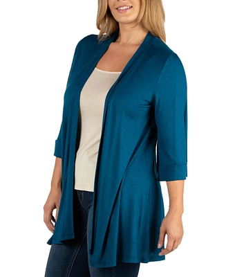 24Seven Comfort Apparel Open Front Elbow Length Sleeve Plus Cardigan