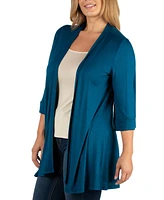 24Seven Comfort Apparel Open Front Elbow Length Sleeve Plus Size Cardigan