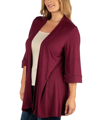 24Seven Comfort Apparel Open Front Elbow Length Sleeve Plus Cardigan
