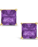 Princess-cut Gemstone Stud Earrings 14K Yellow Gold