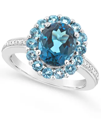 London Blue Topaz (3-1/5 ct. t.w.), Swiss (1-1/4 t.w.) and Diamond (1/10 Ring Sterling Silver