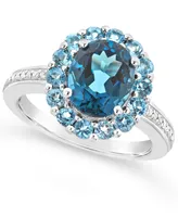 London Blue Topaz (3-1/5 ct. t.w.), Swiss (1-1/4 t.w.) and Diamond (1/10 Ring Sterling Silver