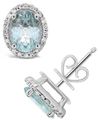 Aquamarine (2-1/10 ct. t.w.) and Diamond (1/5 ct. t.w.) Stud Earrings in Sterling Silver