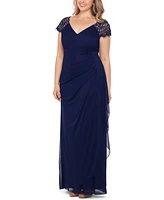 Xscape Plus Lace-Shoulder Gown