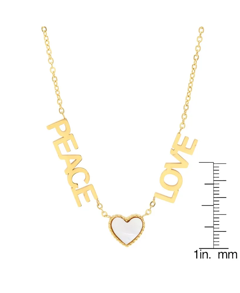 Steeltime 18K Gold Plated Stainless Steel Peace Love Drop Necklace with Heart Charm - Gold