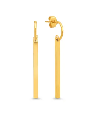 Steeltime Stainless Steel 18K Micron Gold Plated Long Bar Drop Earrings - Gold
