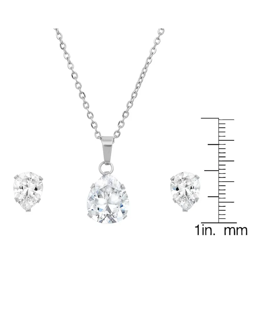 Steeltime Stainless Steel Pear Shaped Pendant Necklace Set, 2 Piece - Silver