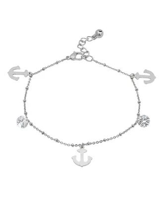 Steeltime Stainless Steel Anchor Charm Adjustable Anklet - Silver