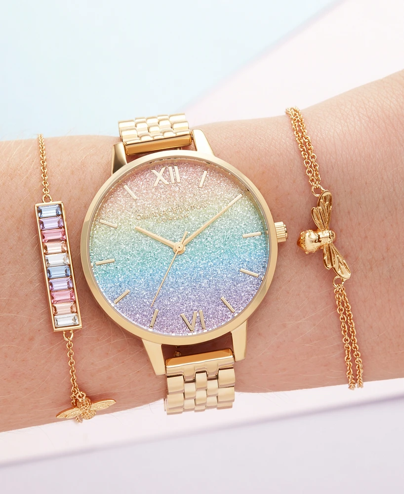 Olivia Burton Women's Rainbow Gold-Tone Stainless Steel Bracelet Watch 34mm