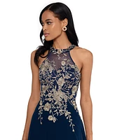 Betsy & Adam Women's Embellished Chiffon Illusion Gown