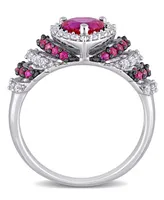 Lab-Grown Ruby (1 1/3 ct. t.w.) and White Sapphire (3/8 Heart Vintage Style Ring Sterling Silver