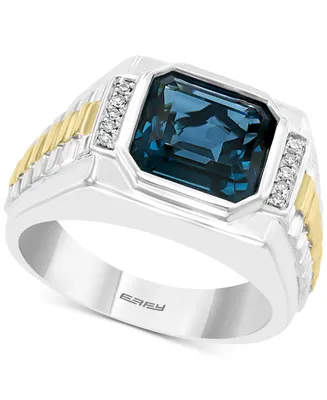 Effy Men's London Blue Topaz (5-5/8 ct. t.w.) & Diamond (1/10 ct. t.w.) Ring in Sterling Silver & 18k Gold-Plate