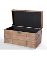 Vintiquewise Wooden Rectangular Lined Rustic Storage Trunk with Latch