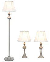 Elegant Designs Traditionally Crafted 3 Pack Lamp Set 2 Table Lamps, 1 Floor Lamp Shades