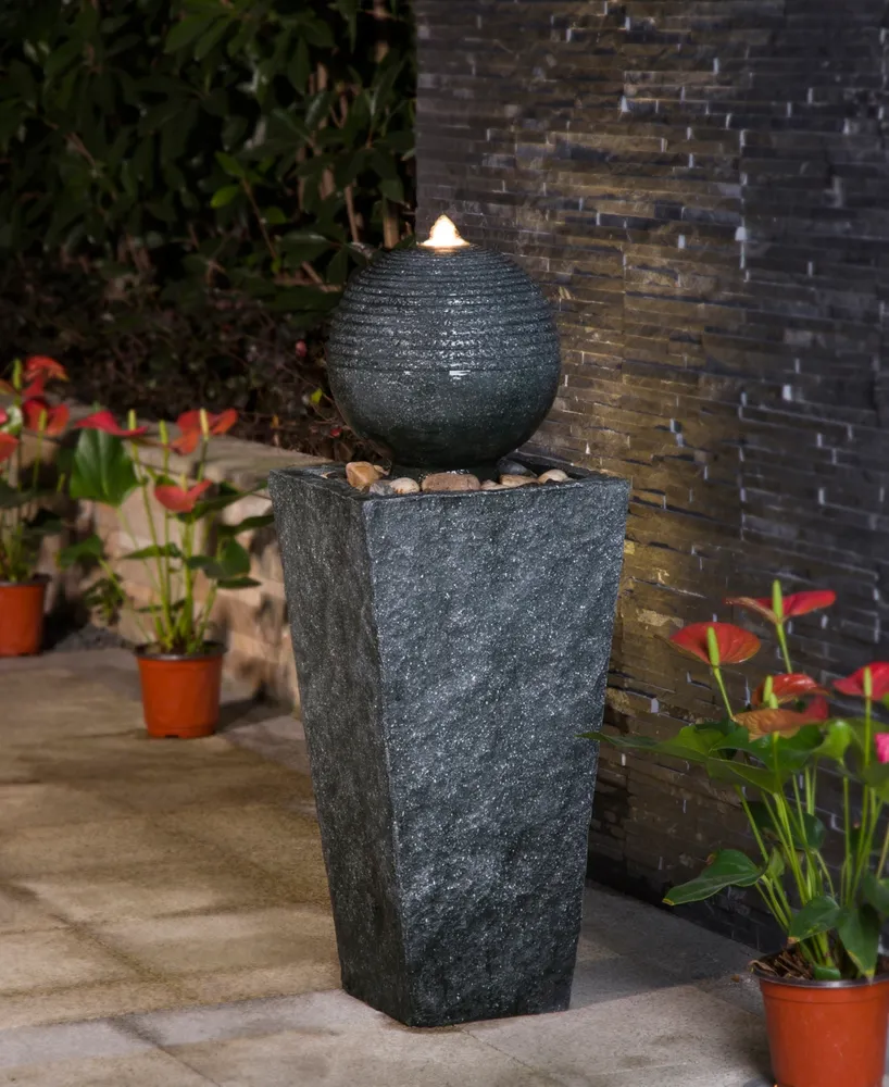 Glitzhome Rippling Floating Sphere Pedestal Outdoor Fountain with Pump and Led Light