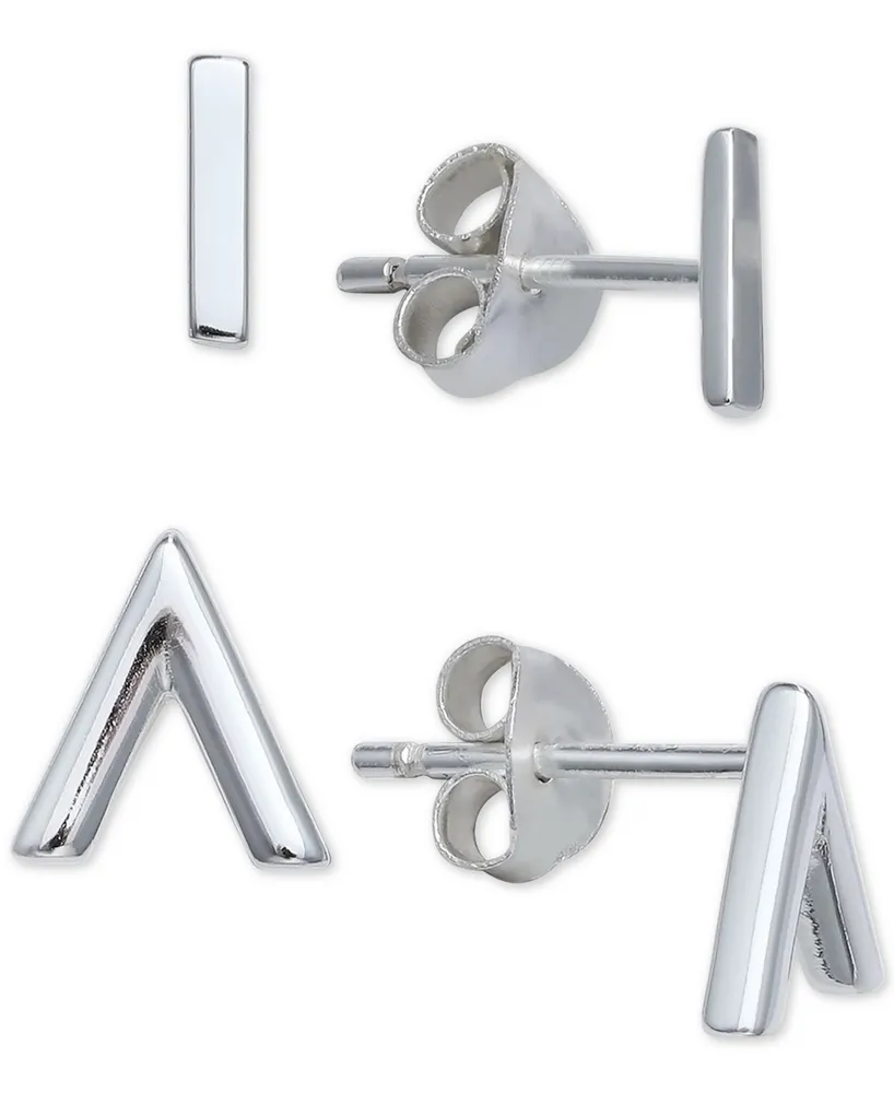 Giani Bernini 2-Pc. Set Polished Bar & Chevron Stud Earrings in Sterling Silver, Created for Macy's