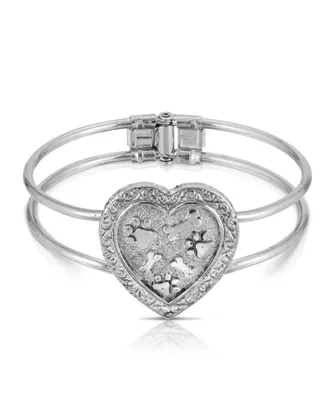2028 Pewter Heart Paws and Bones Cuff Bracelet