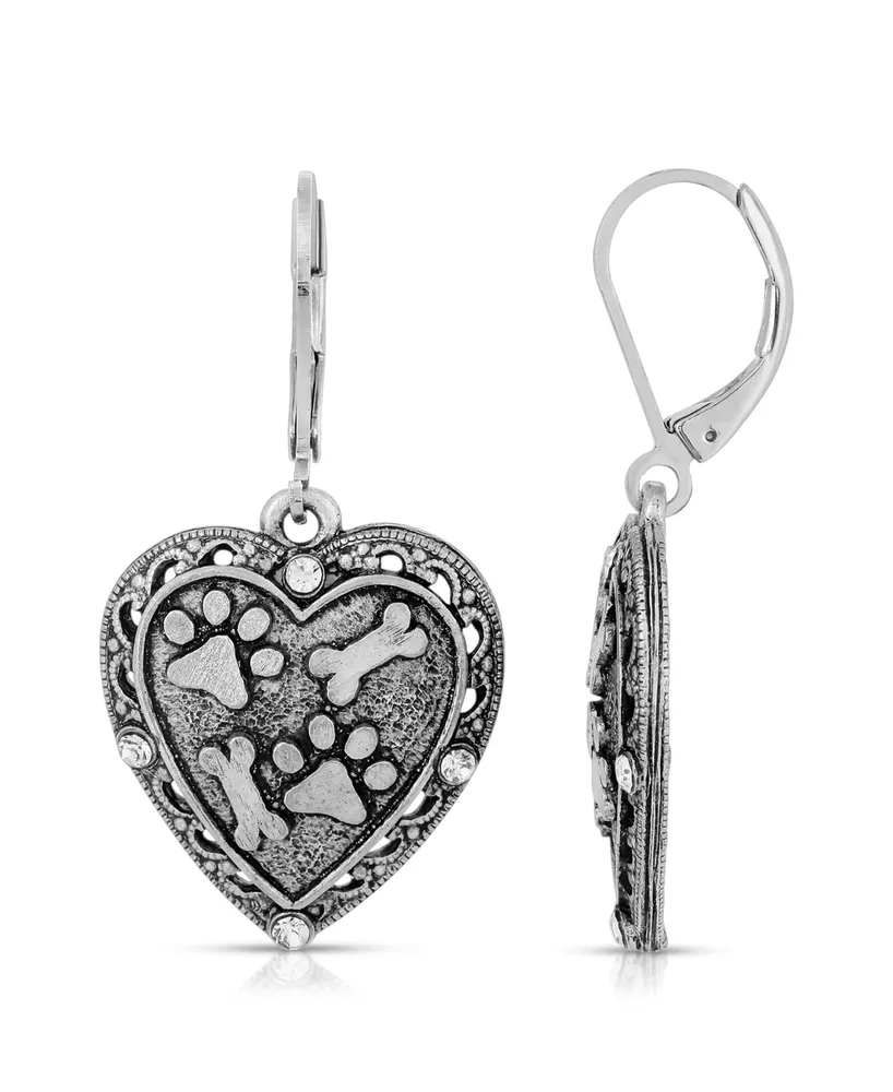 2028 Silver Tone Heart Paw and Bones Drop Earrings