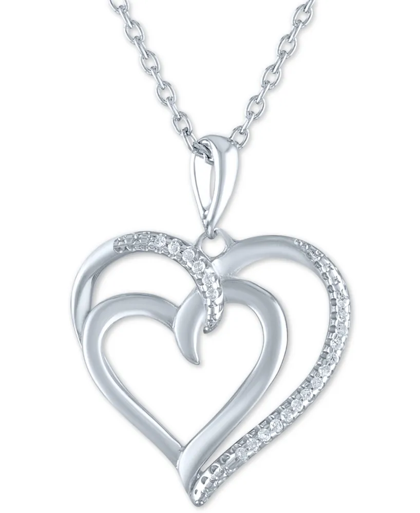 Diamond Accent Double Heart Pendant Necklace in Sterling Silver, 16" + 2" extender