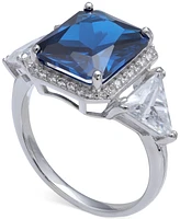 Cubic Zirconia Blue Halo Statement Ring Sterling Silver