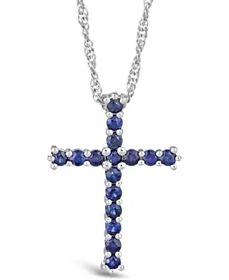 Sapphire (3/4 ct. t.w.) Cross Pendant Necklace in Sterling Silver