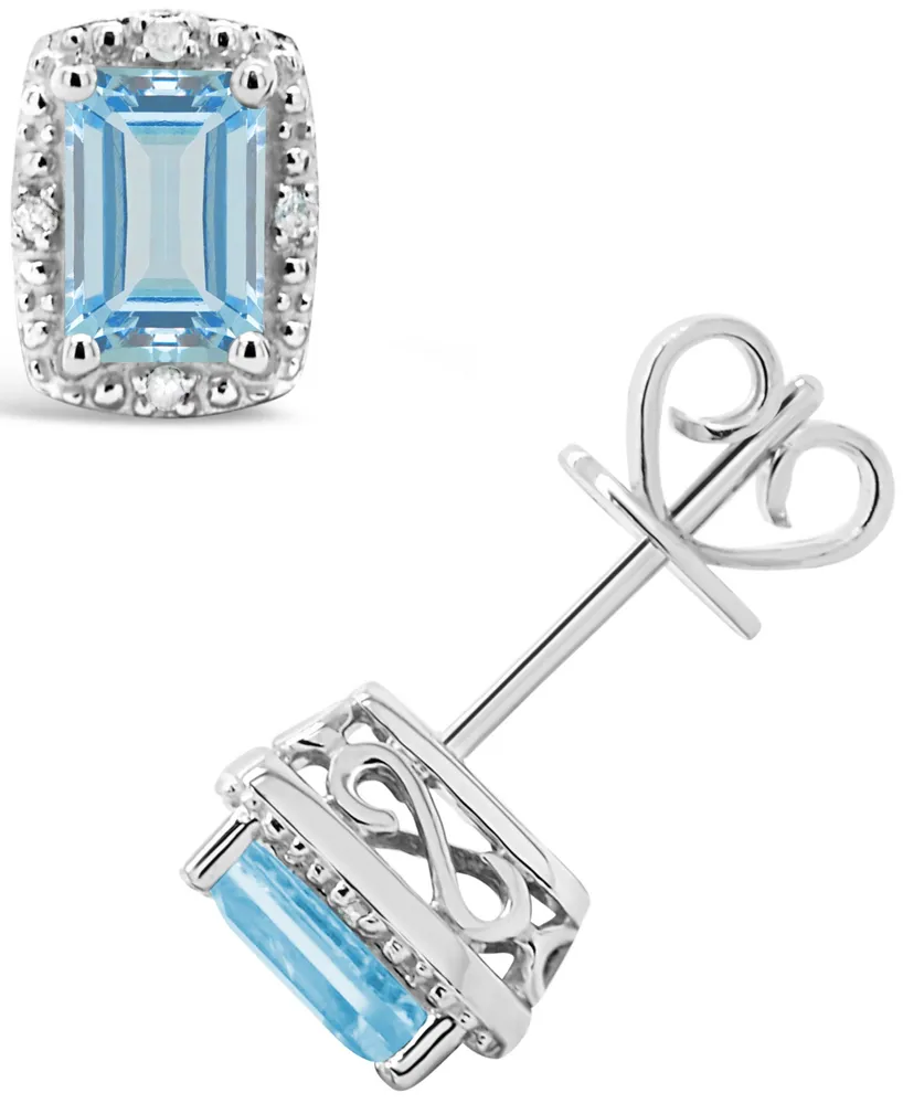 Diamond Accent & Opal (3/4 ct. t.w.) Stud Earrings Sterling Silver (Also Available Aquamarine)
