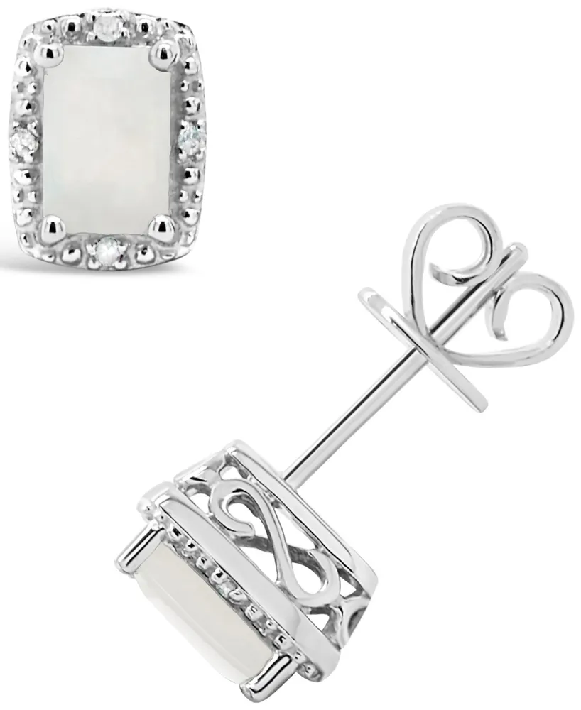 Diamond Accent & Opal (3/4 ct. t.w.) Stud Earrings in Sterling Silver (Also Available in Aquamarine)