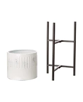Glitzhome Washed White Metal Plant Stands Set of 3